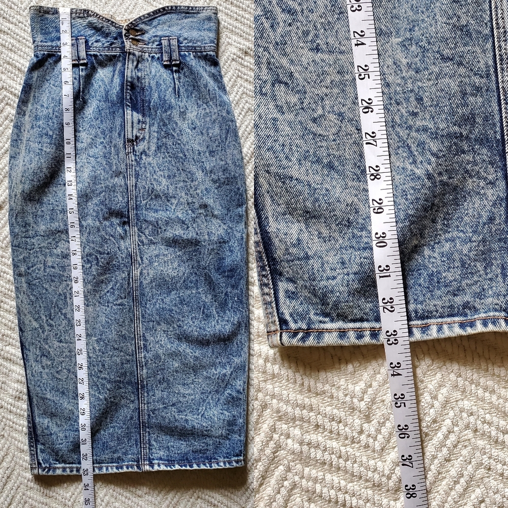 80s vintage Zena highrise acid wash denim pencil skirt - Picture 9 of 9